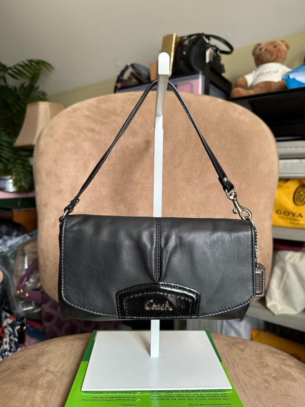 #98. Coach Ashley Mini Bag or Large Wrislet Smooth Black Leather Good Condition